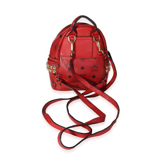MCM Red Visetos Coated Canvas Stark Bebe Boo Backpack - Picture 3 of 8